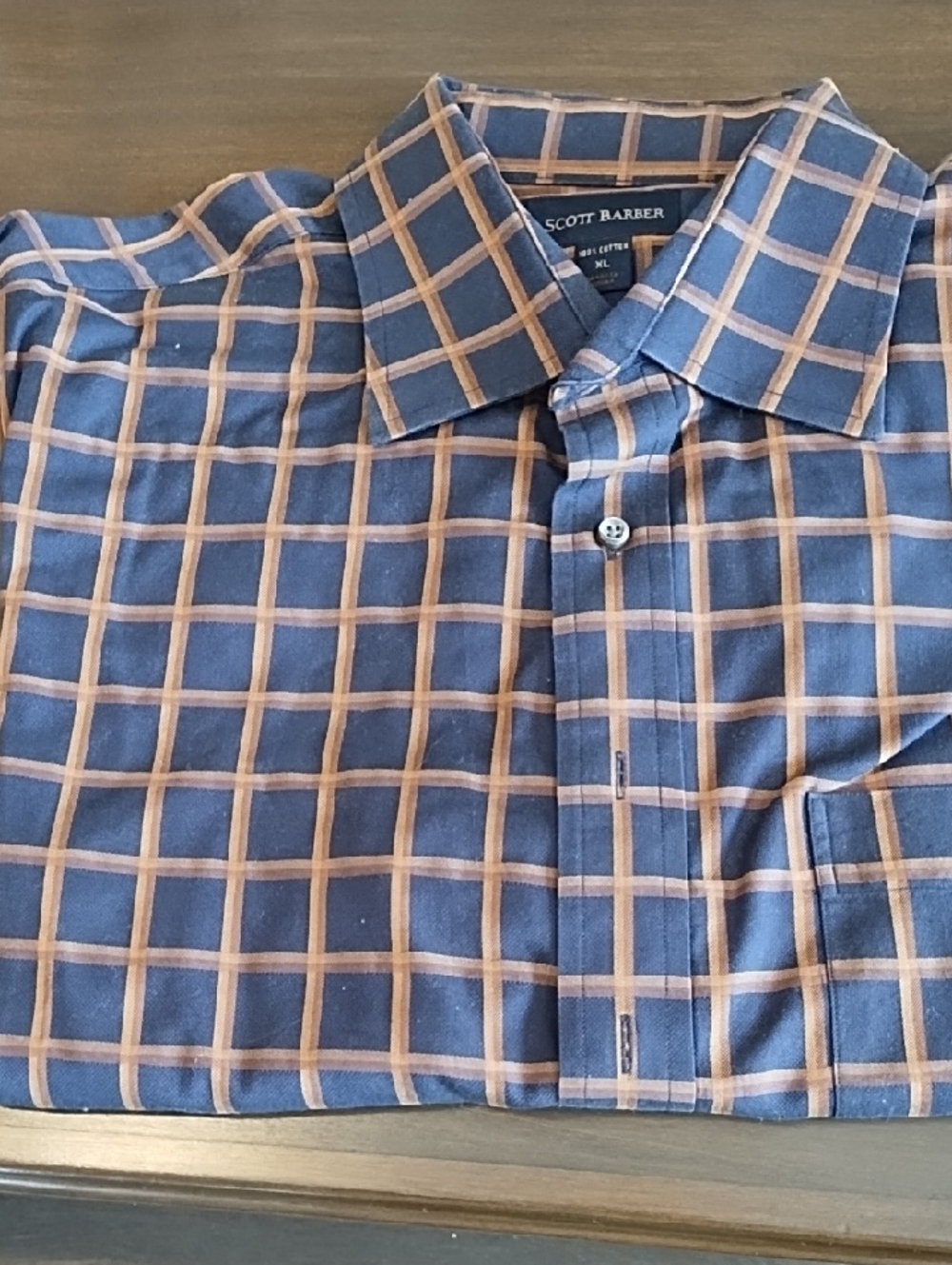 Scott Barber Blue and Tan Checked Dress Shirt
